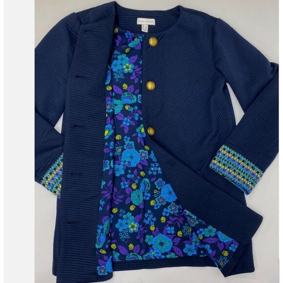 New Susan Graver Women's Blazer Navy Blue Jacket w Cuff Detail sz 2 Office Wear - Picture 1 of 6